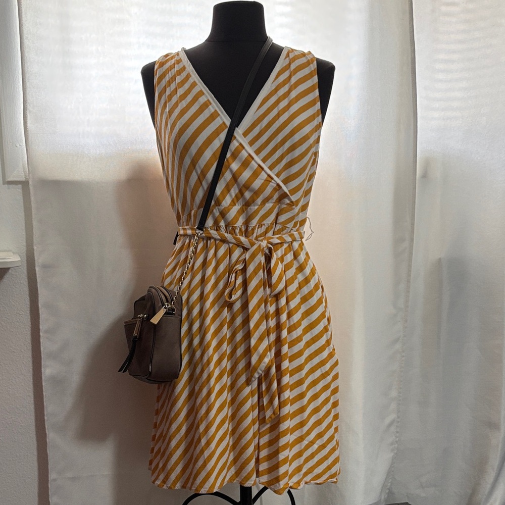 Striped Yellow and White Wrap Dress